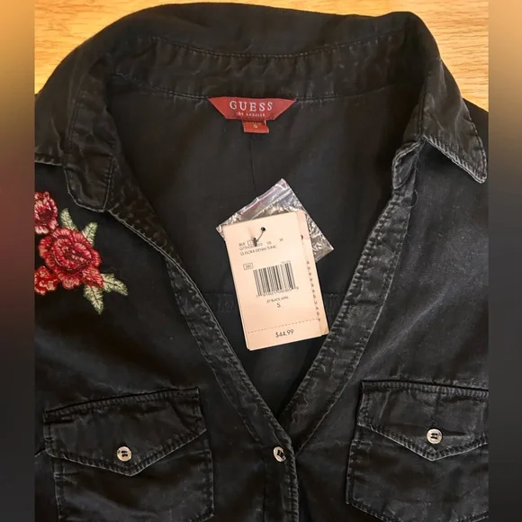 GUESS -FLORA DENIM TUNIC JET BLACK SIZE SMALL - Picture 2 of 4